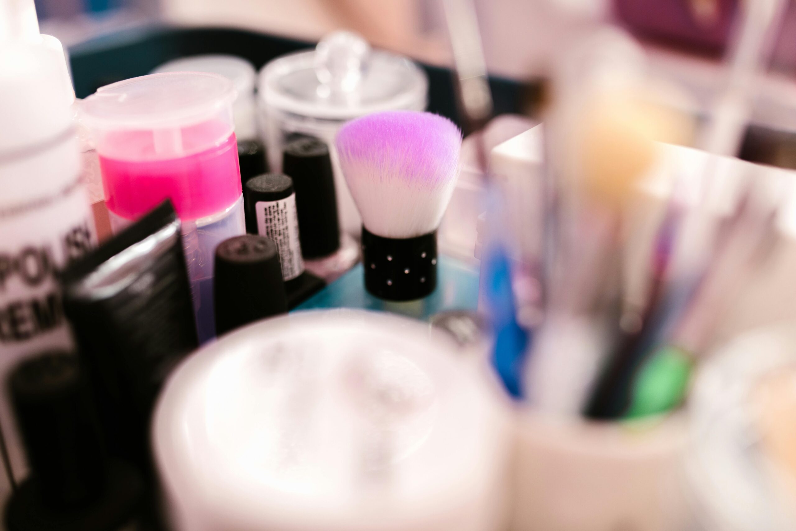 A vibrant drugstore makeup aisle filled with colorful products