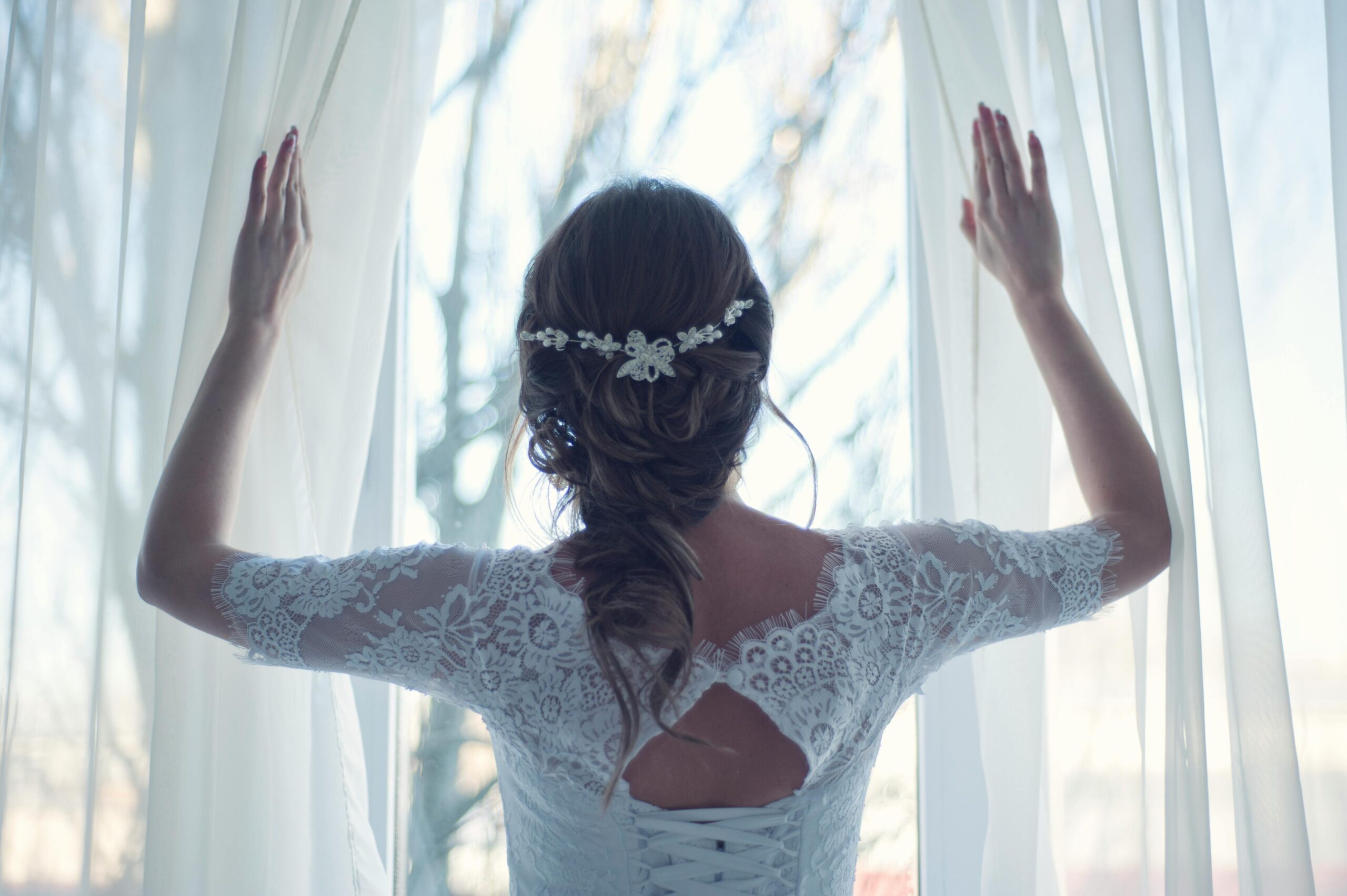 A bride wearing flawless makeup created using affordable drugstore products.