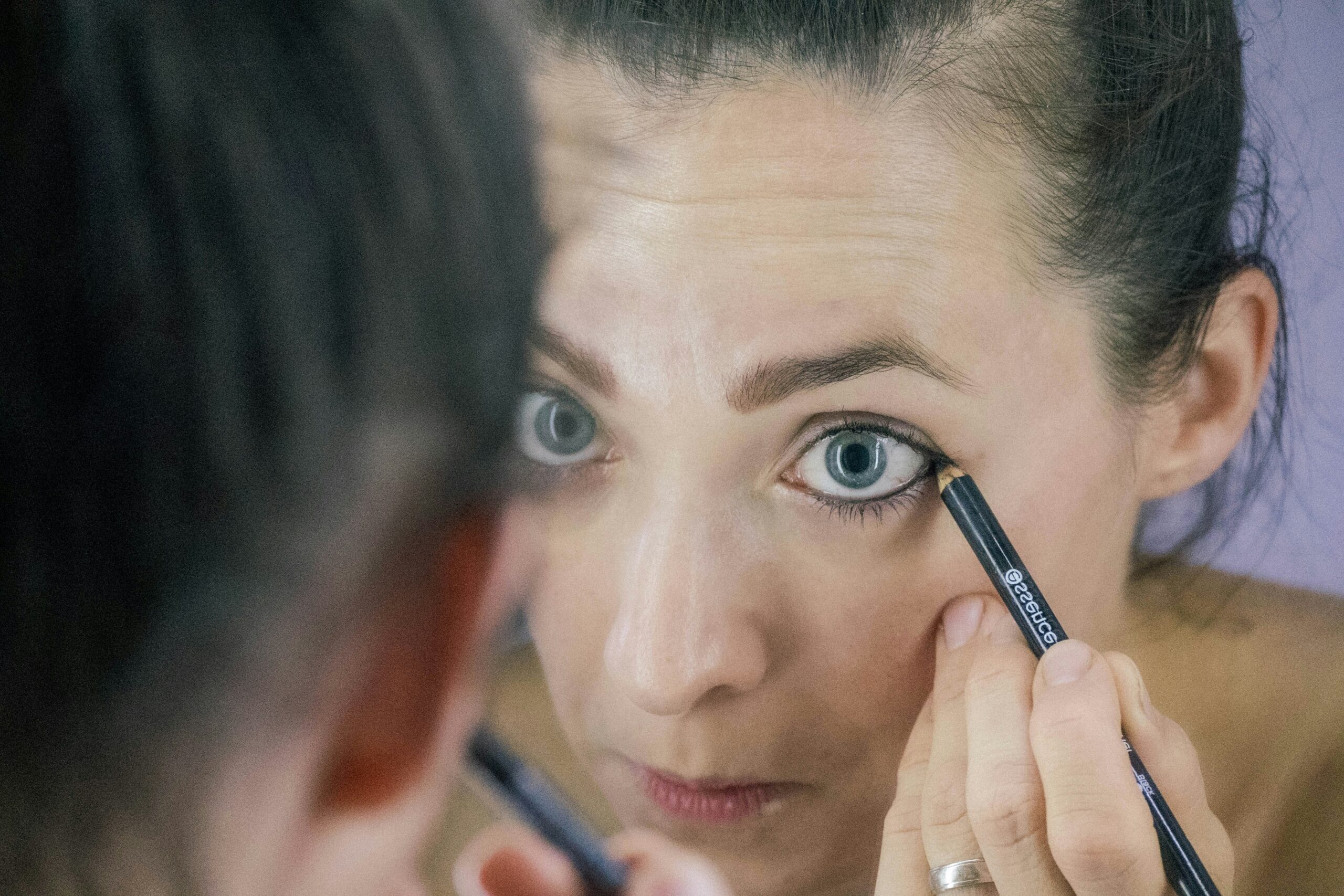 Before and after makeover showcasing flawless transformation using drugstore makeup.
