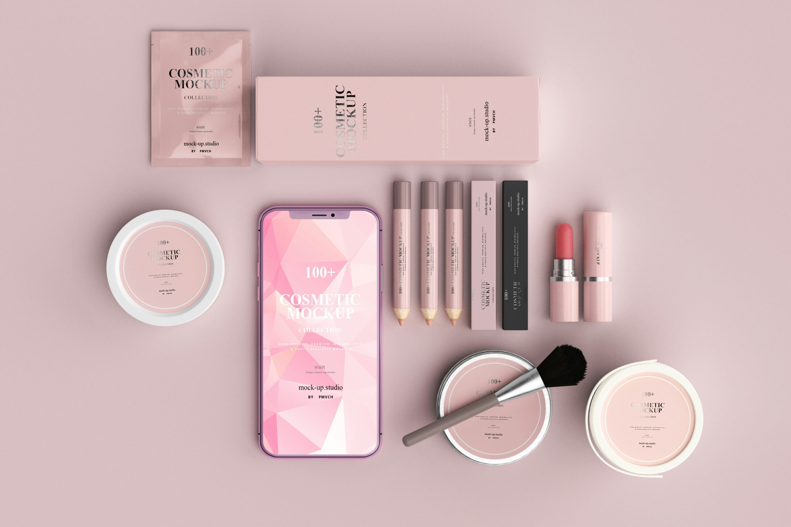 A collection of affordable drugstore makeup essentials including foundation, mascara, and lipstick tubes.