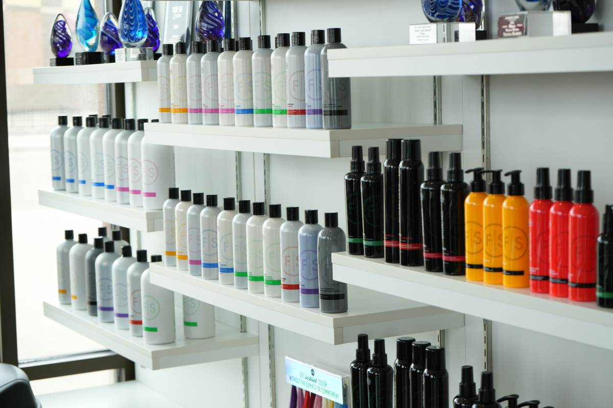 Photo of colorful drugstore shampoo section